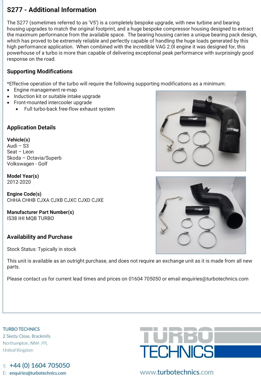 Turbo Technics V5 Turbocharger + Complete Fitting Kit – EA888 Gen 3 (Golf R, S3, Cupra)